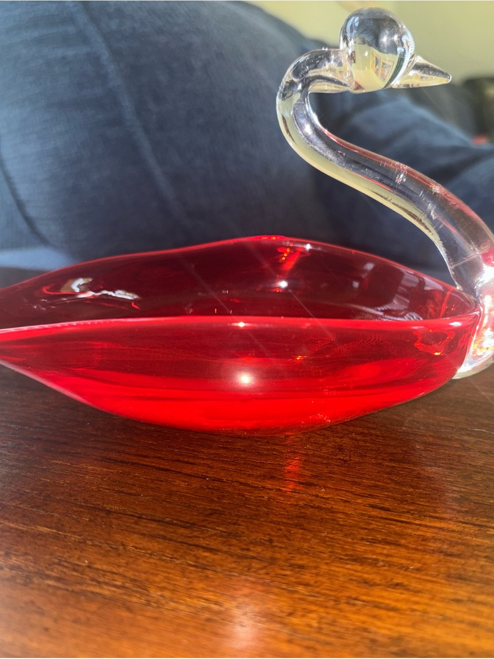 Murano style Handblown Red Glass Swan Decorative Bowl no flaws